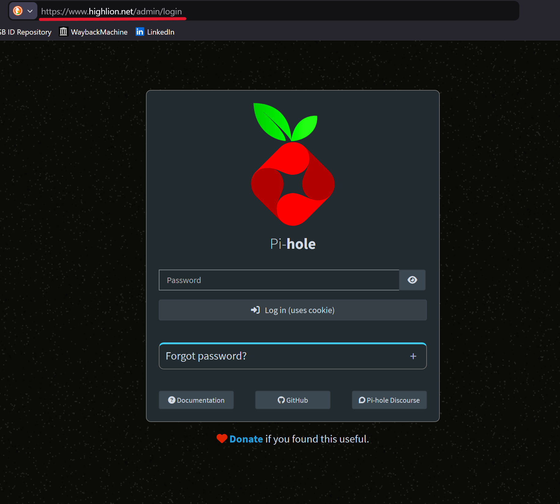Pi-hole admin login exposed via domain